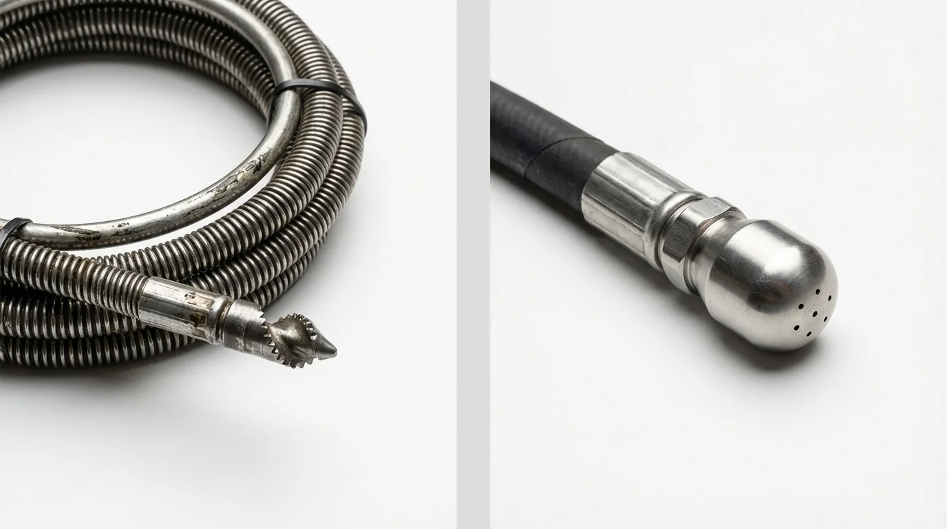 Drain snake cable and hydro jetting nozzle used for drain cleaning in Brookville, IN