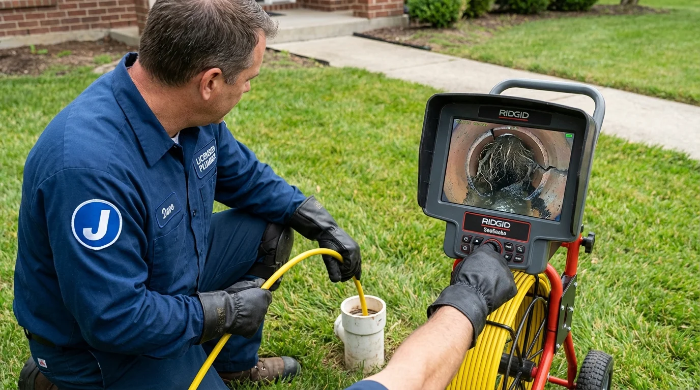 Sewer camera inspection being performed by Johns Plumbing LLC in Brookville